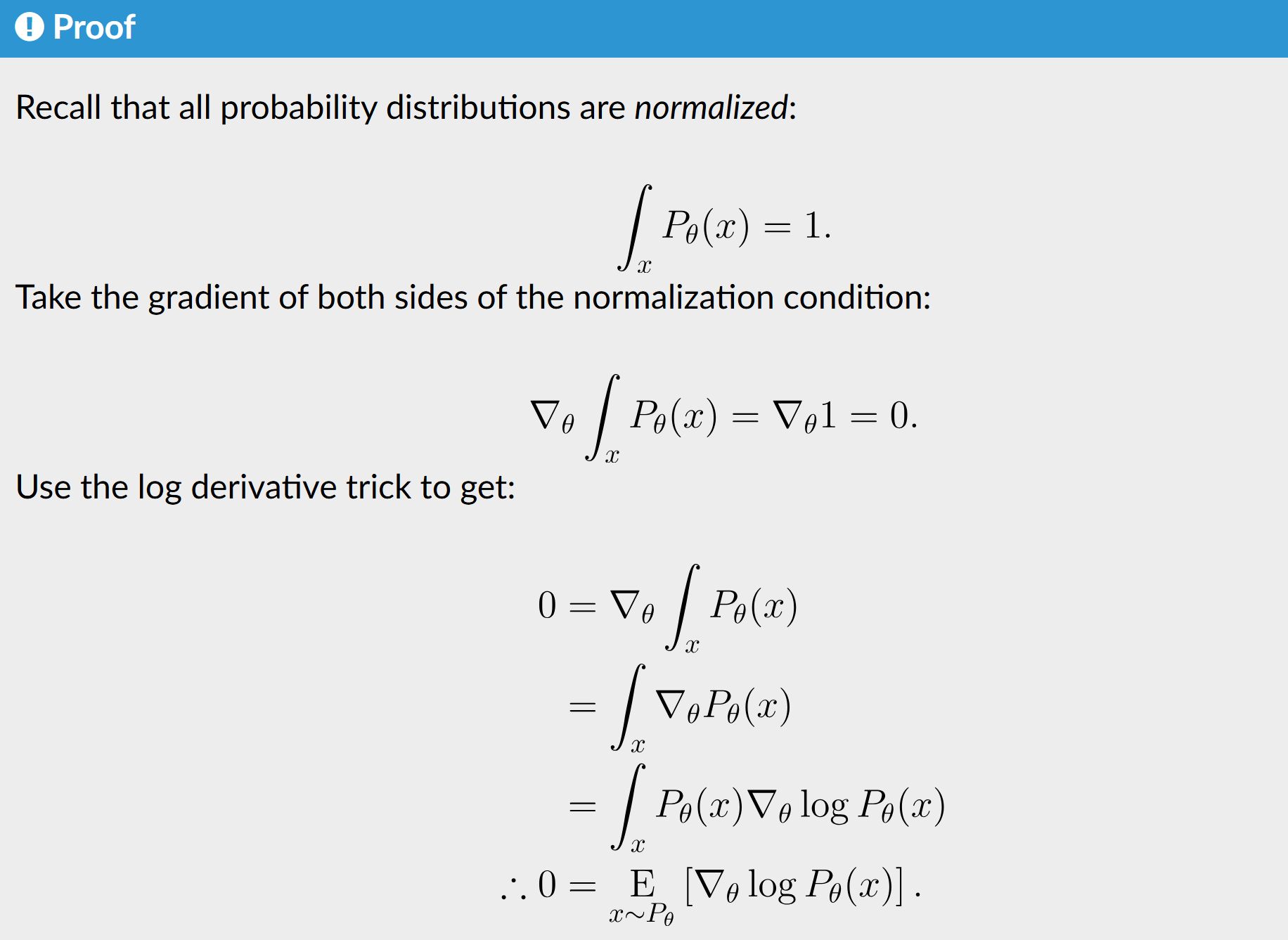 Proof of expected grad-log-prob lemma